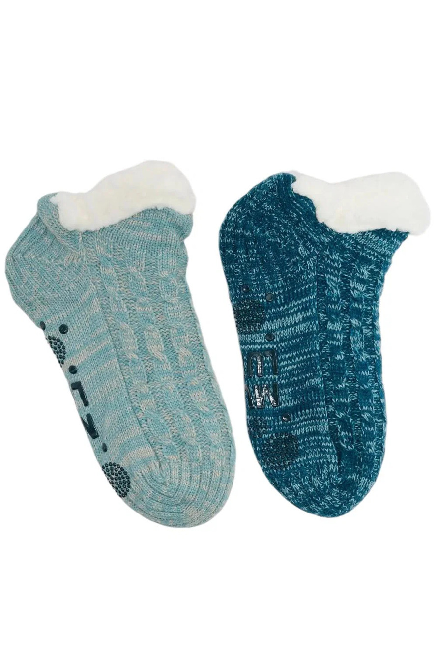 MUK LUKS 2-pack Set Aloe Infused Pieced Shortie Cabin Socks Drk Teal